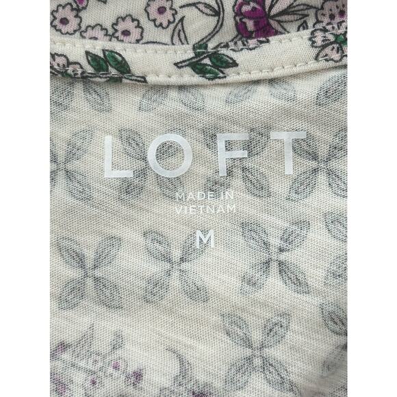 LOFT Multicolor V Neck Multicolor Floral Print Short Sleeve Top - Picture 7 of 8